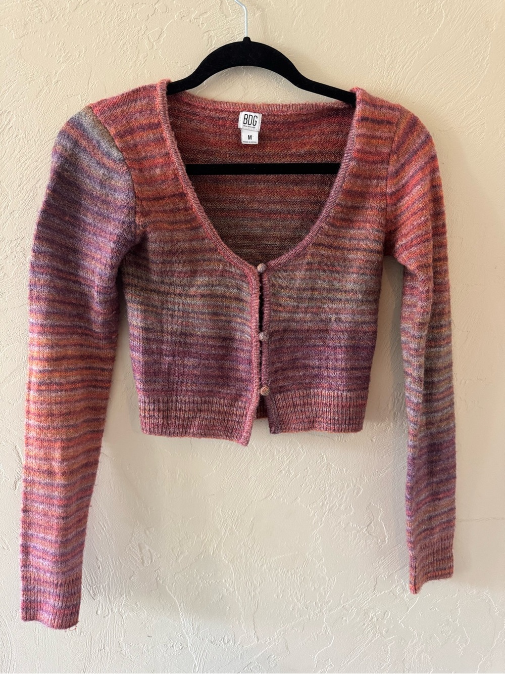 BDG Multicolor Pink & Purple Striped Cropped Cardigan